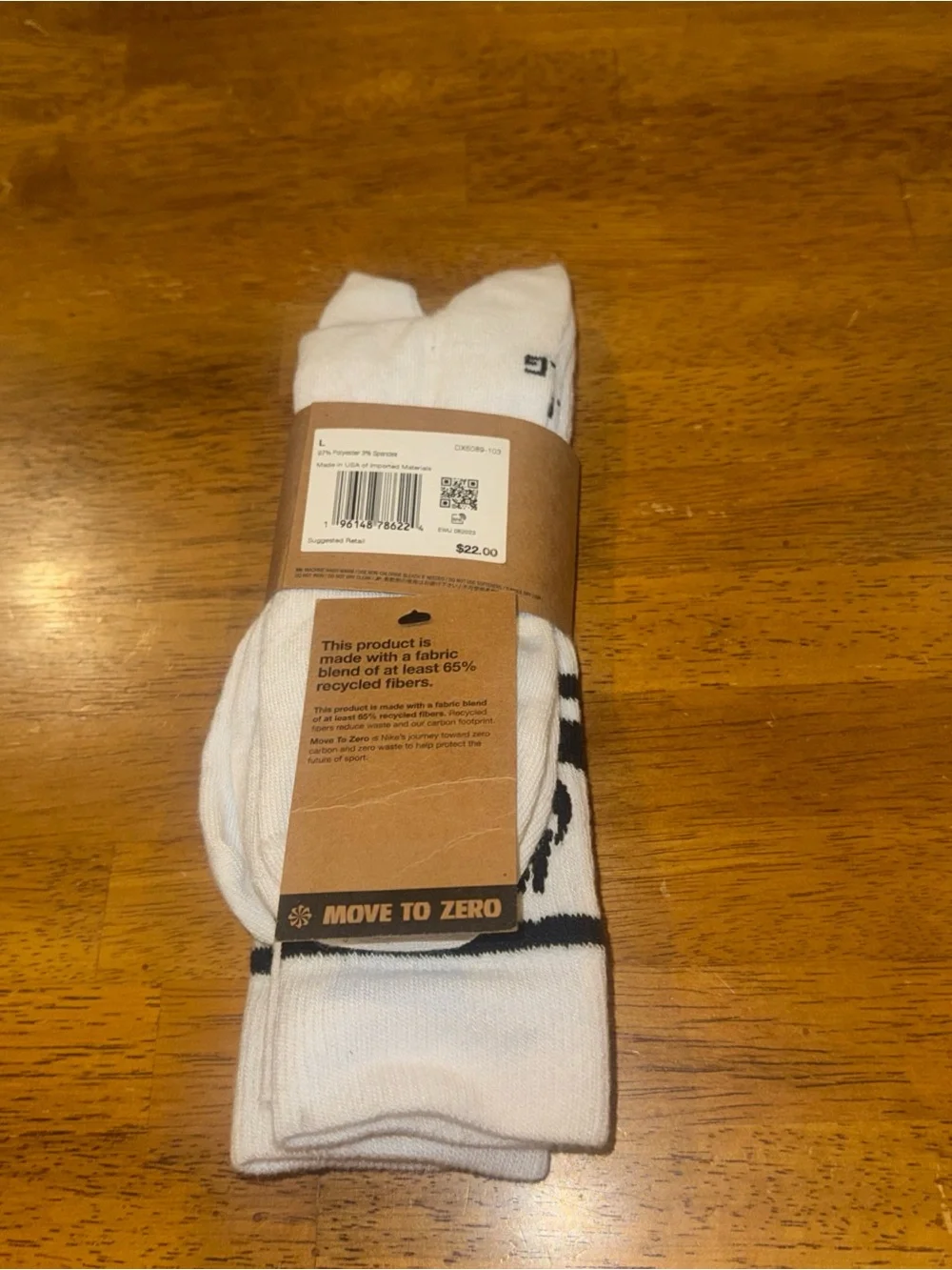 Nike Everyday Essential White Large 3 Pair Unisex Crew Socks DX5089 103 New Tag